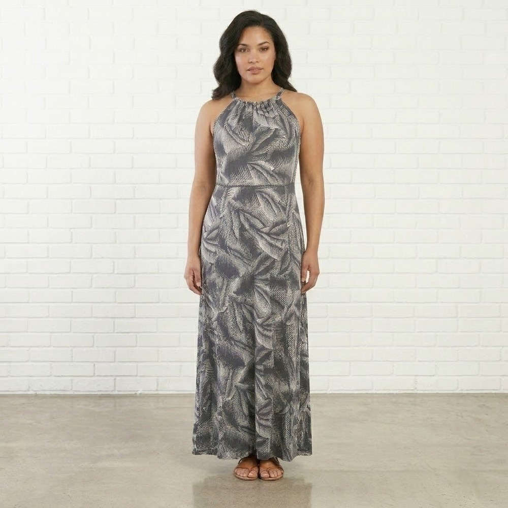 Gap Maxi Dress Womens Small Gray Halter Tropical Palm Boho Summer Vacation Chic